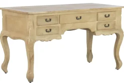 Escritorio de Madera Maciza con Acabado Decapé Natural y 5 Cajones MB-223361