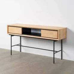 Escritorio de Oficina Natural y Negro de Madera y Metal 615684