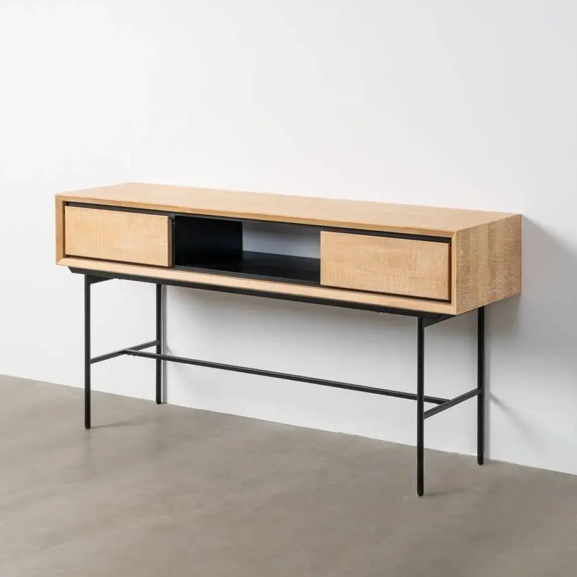 Escritorio de Oficina Natural y Negro de Madera y Metal 615684