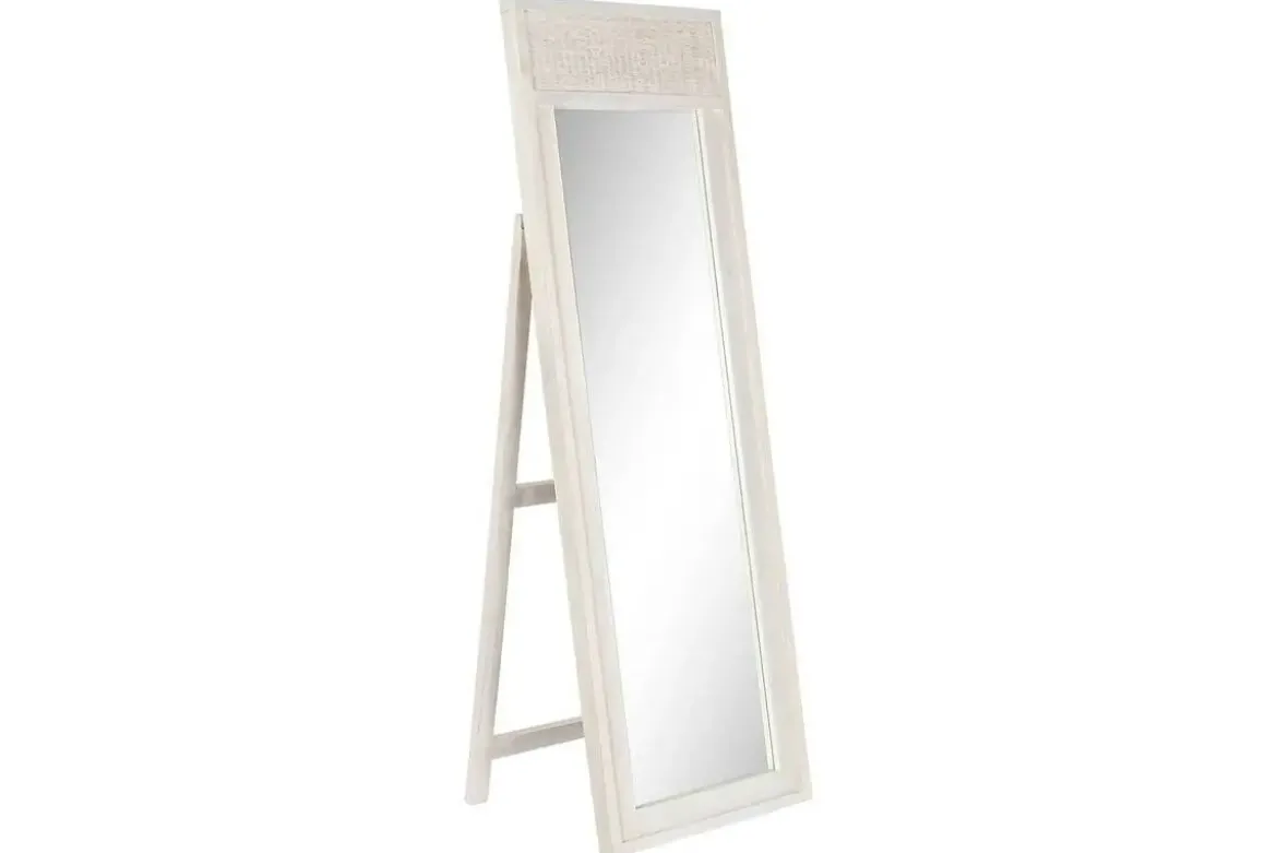 Espejo de Pie Vestidor Mango y Ratán Blanco Roto MB-215078