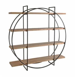 Estantería de madera de acacia con 4 baldas y estructura de acero circular con acabado natural y negro 68-429