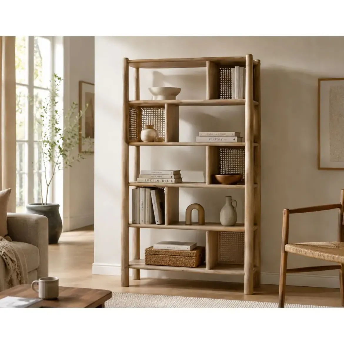 Estantería de Madera de Acacia con Cuerda MB-226691