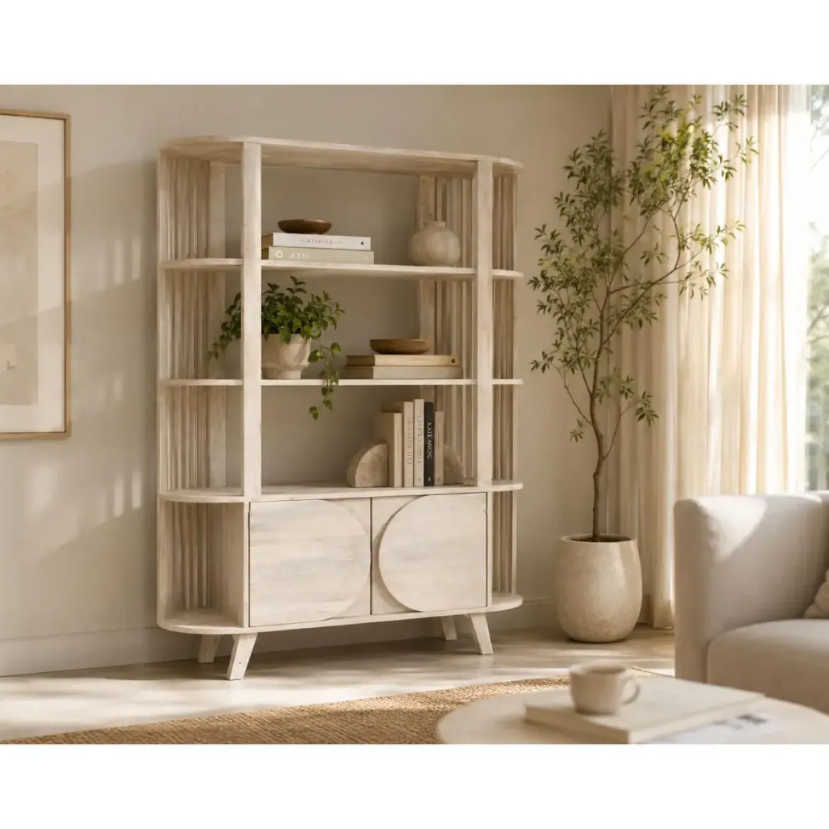 Estantería de Madera de Mango Blanca 116 cm MB-206306