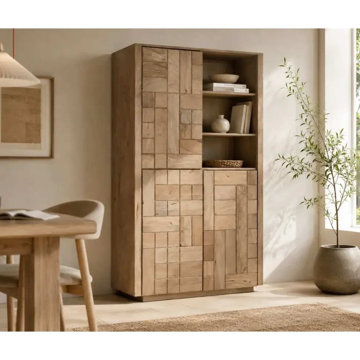 Estantería de Madera de Mango Natural 3 Puertas MB-215236