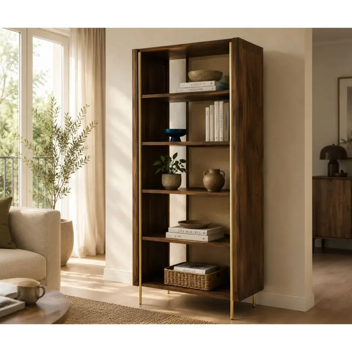 Estantería de Madera de Mango y Fibra Natural MB-222844