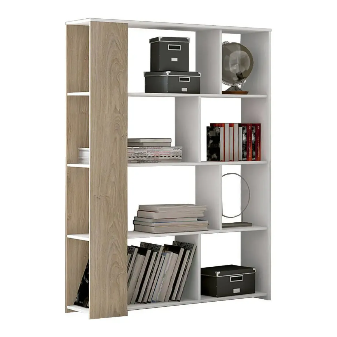 Estantería de Melamina de 129 cm Blanco-Roble SOTO