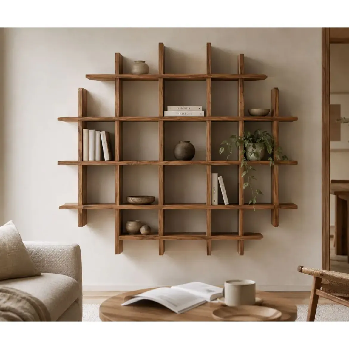Estantería de Pared de Madera de Teca 120 cm MB-217323