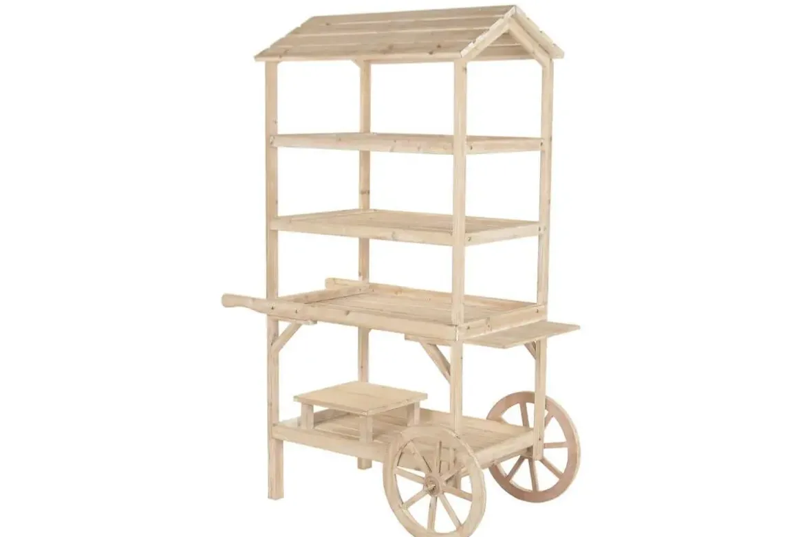 Expositor de Madera Natural con Ruedas de Abeto de 115 cm MB-224501
