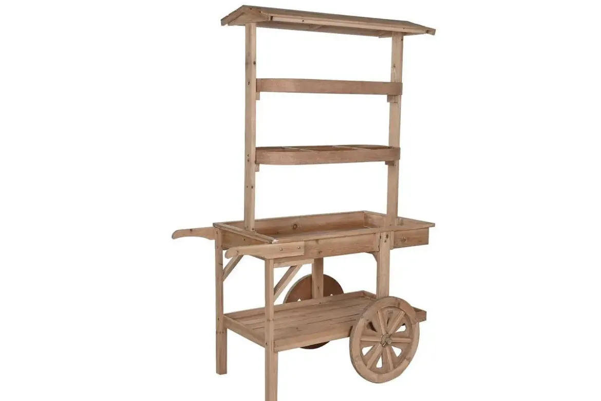 Expositor de Madera Tipo Carro con Ruedas Natural de 108 cm MB-218221