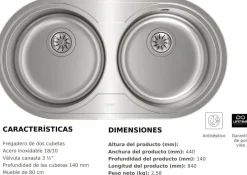 Fregadero circular encastrado con cubetas de 36 cm Sin Orificio TEKA DR-80 2C 10110006