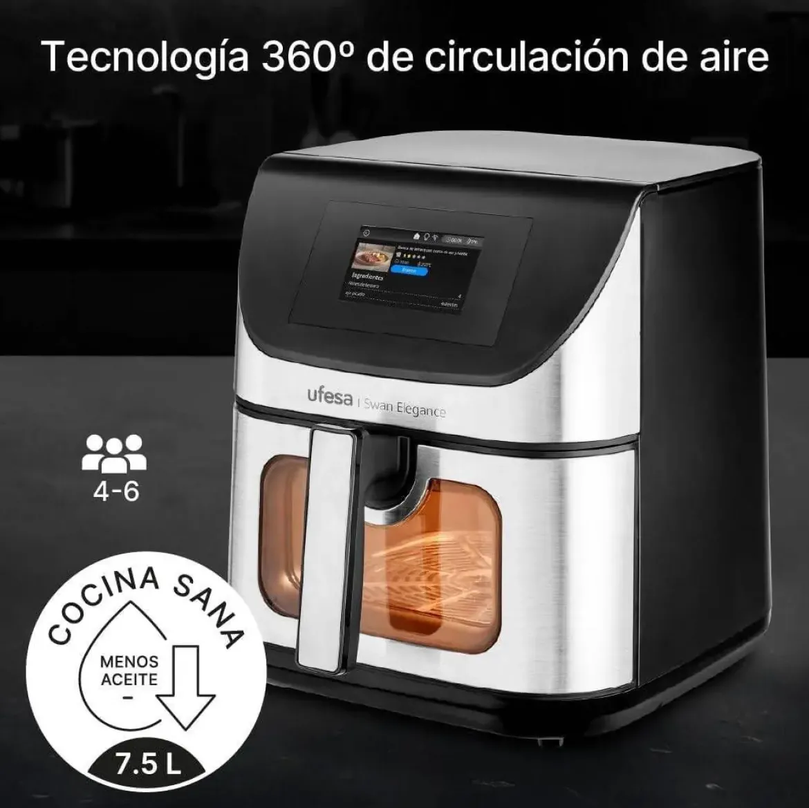 Freidora Sin Aceite Ufesa 7,5L 2200W Digital Air Swanelegance