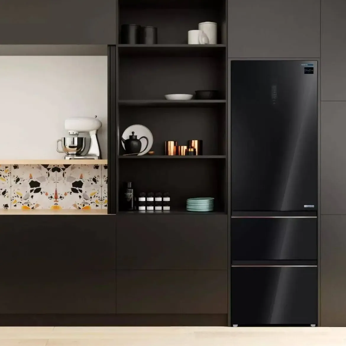 Frigorífico Combi Francés INFINITON Cristal Negro 401 L FRD401T91NEG