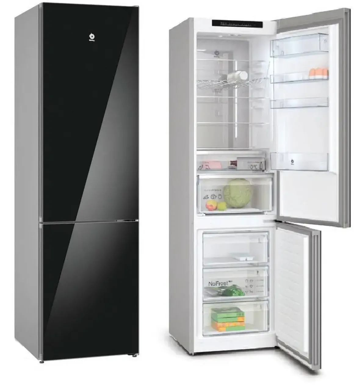 Frigorífico Combinado No Frost en Cristal Negro BALAY 3KFC869NI