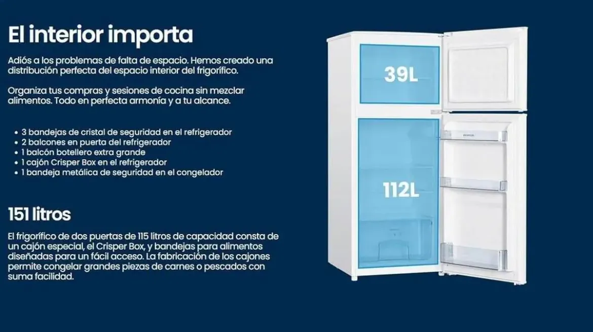 Frigorífico Dos Puertas 151L Defrost INFINITON FG151D12BEV