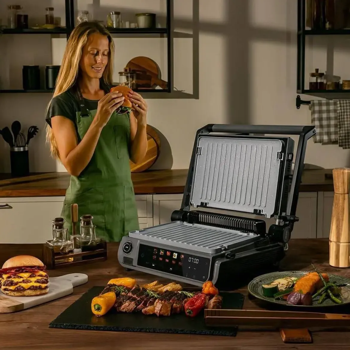 Grill Eléctrico Smokeless 2000 W con Función Smash ROCK`NGRILL CECOTEC A01_EU01_109142