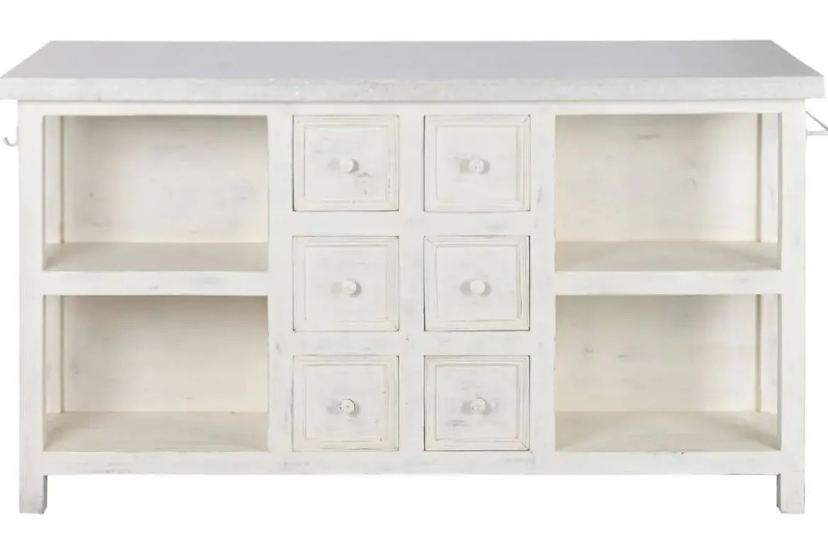 Isla de Cocina con Encimera de Mármol y Cajones Color Blanco MB-224036