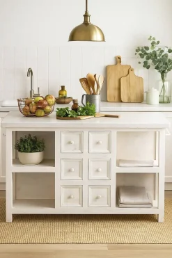 Isla de Cocina con Encimera de Mármol y Cajones Color Blanco MB-224036