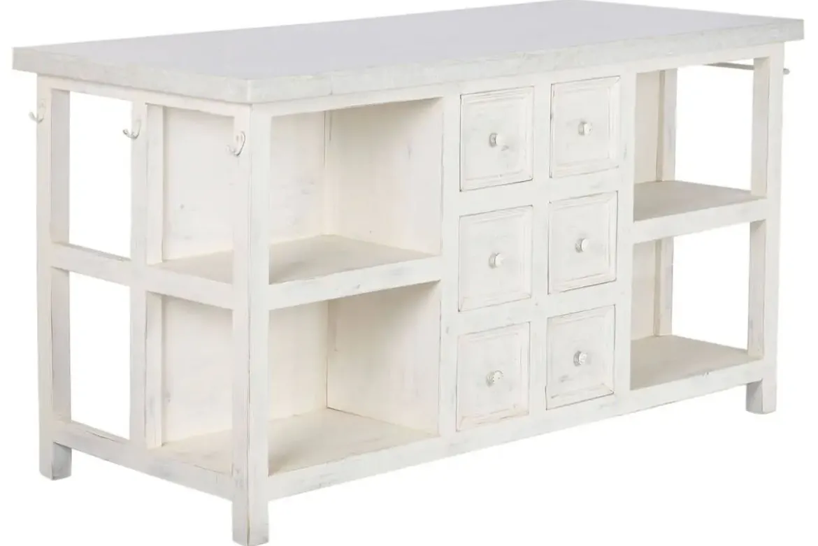 Isla de Cocina con Encimera de Mármol y Cajones Color Blanco MB-224036