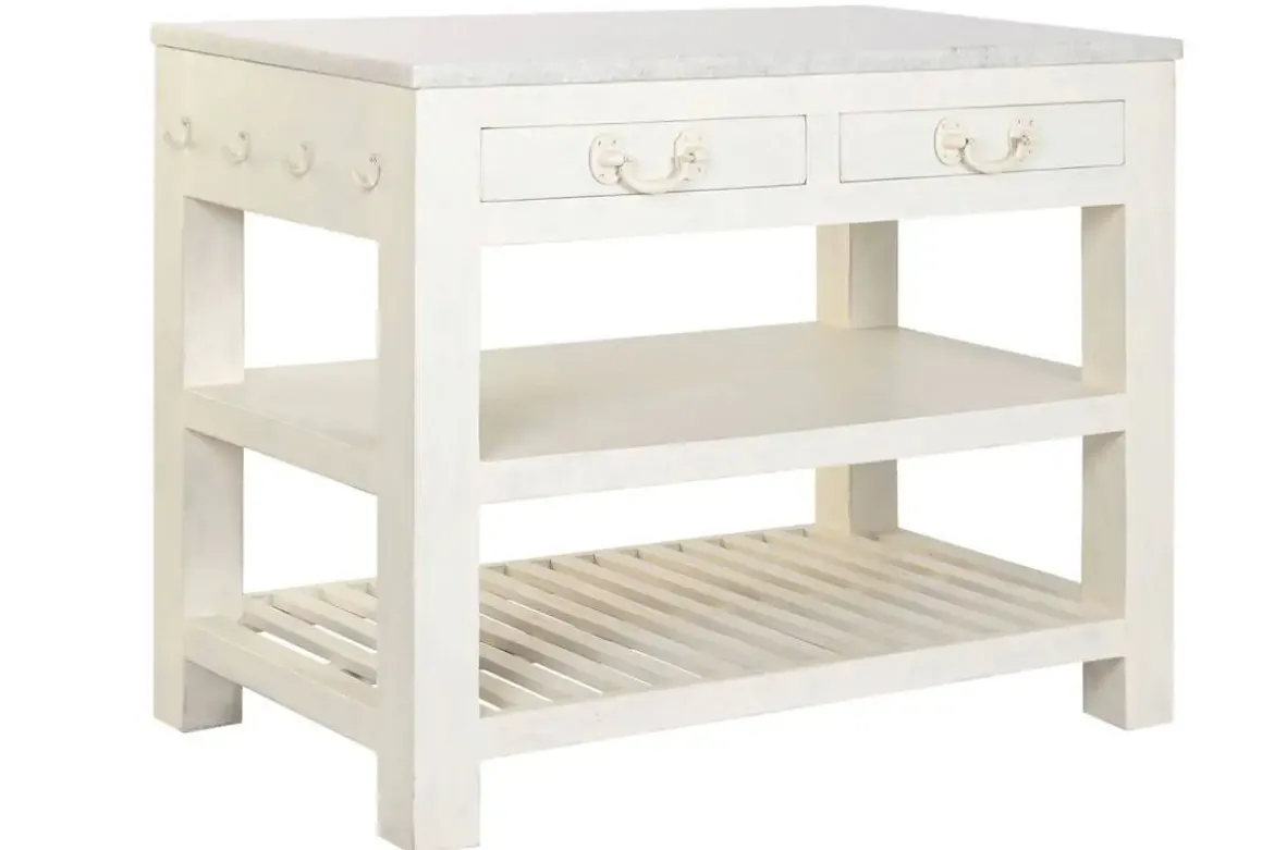 Isla de Cocina de Madera con Encimera de Mármol MB-224037