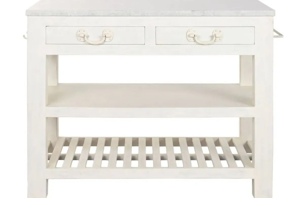 Isla de Cocina de Madera con Encimera de Mármol MB-224037