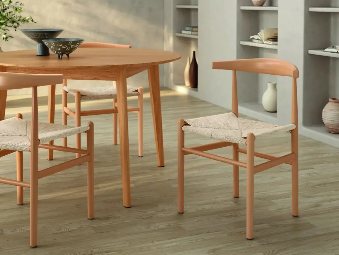 Juego de dos sillas con Asiento de Cuerda Natural y Estructura de Madera Haya Natural FUJI CG1916HC