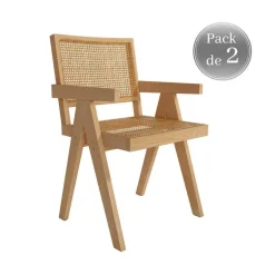 Juego de dos sillas con Asiento de Ratán y Estructura de Madera de Fresno Natural con brazos ENEA CG1930FR
