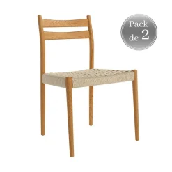 Juego de dos sillas con Asiento de Cuerda Natural y Estructura de Madera Roble Natural PRADO CG1918RC