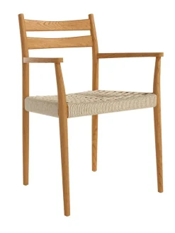 Juego de dos sillas con Asiento de Cuerda Natural y Estructura de Madera Roble Natural con brazos BRISA CG1920RC