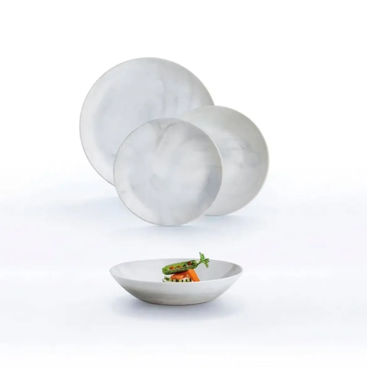 Juego de Mesa OPAL de 18 Platos de Porcelana6 Personas DIWALI GRANIT MARB LUMINARC