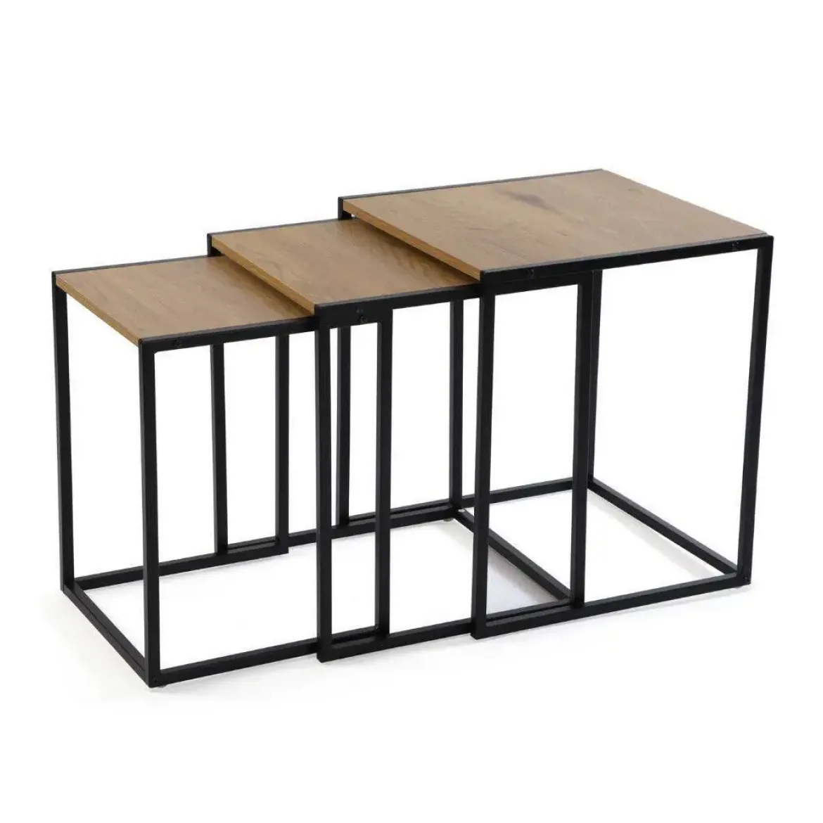 Juego de 3 Mesas Auxiliares de Madera y Metal TILO Oscuras 21300073