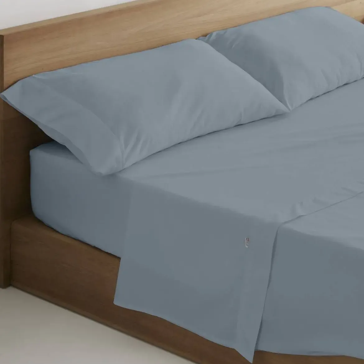Juego de Sábanas para Camas de 135/140 cm Percal Color Acero ESTELIA 61770