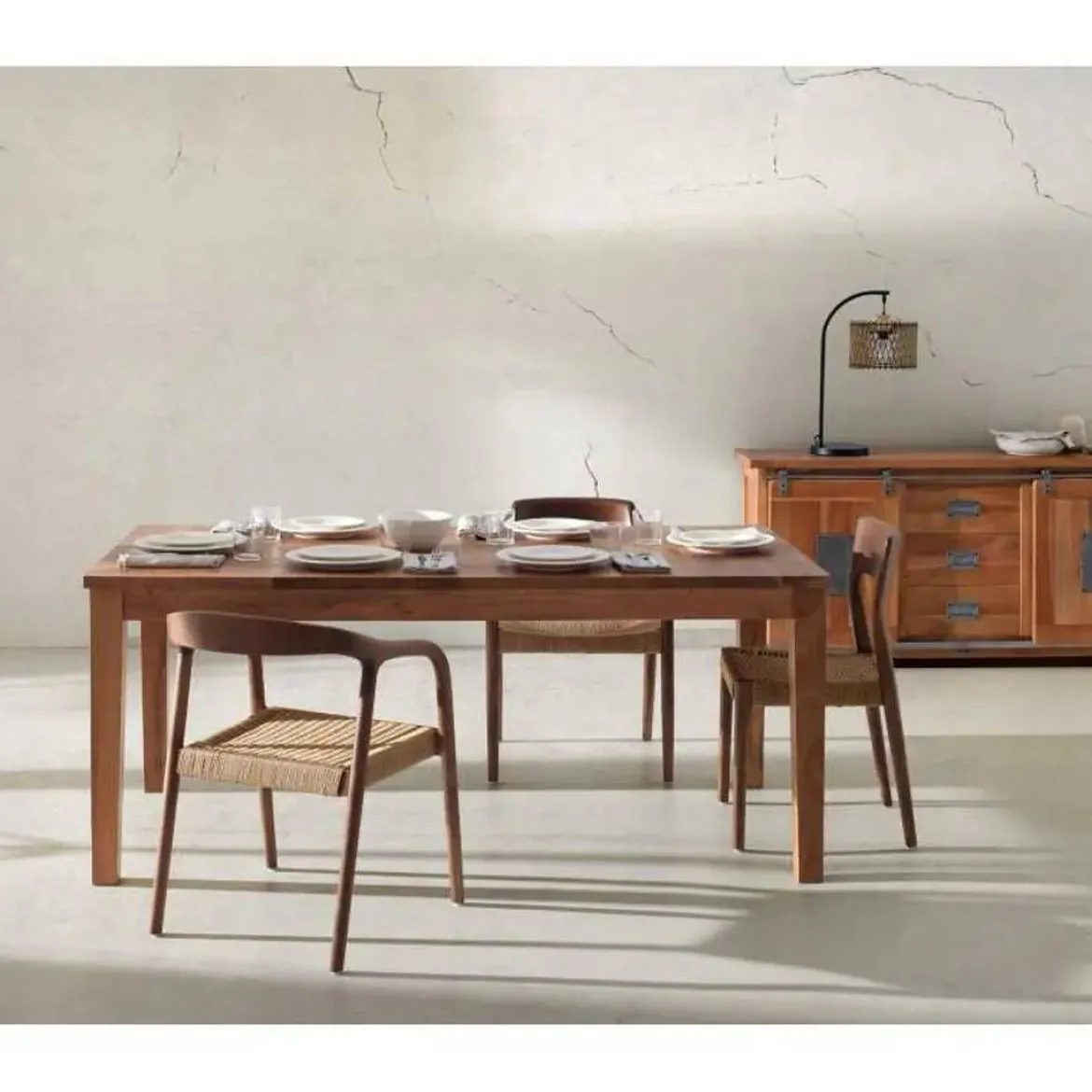 Juego de 4 Sillas de Comedor de Madera de Fresno con Asiento Trenzado GABAR 11587