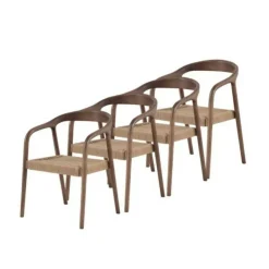 Juego de 4 Sillas de Comedor de Madera de Fresno con Asiento Trenzado GABAR 11587