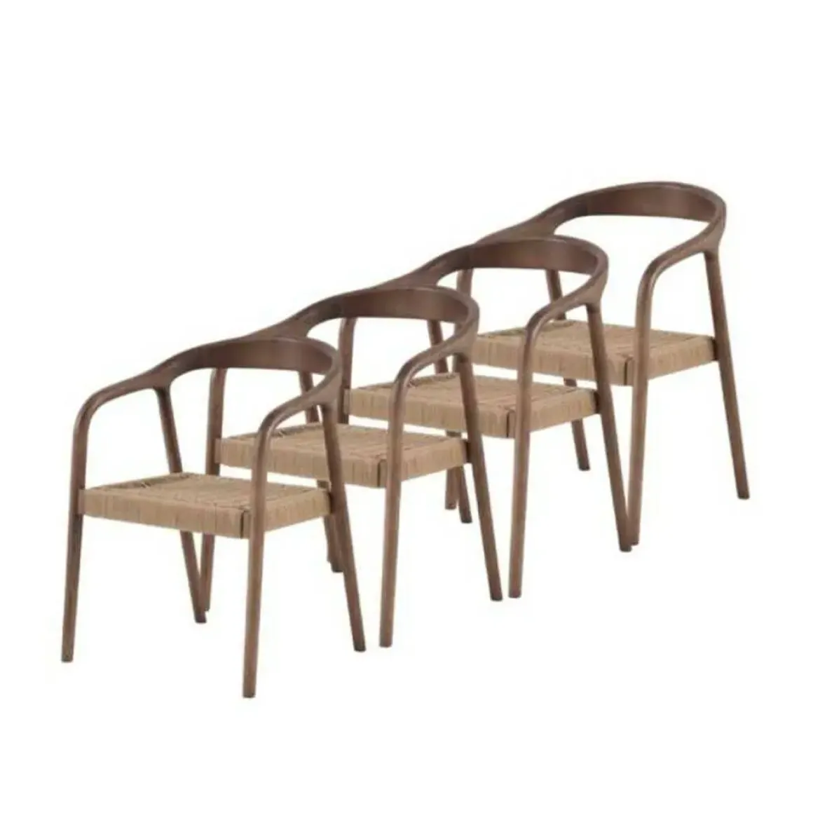 Juego de 4 Sillas de Comedor de Madera de Fresno con Asiento Trenzado GABAR 11587