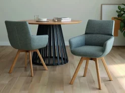Juego de 2 Sillas Giratorias de 360° con Respaldo y Asiento Tapizados y Patas de Madera LIVERPOOL