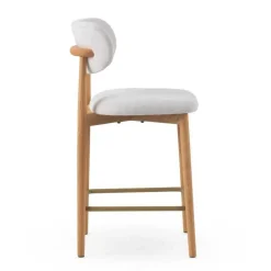 Juego de 2 Taburetes con Respaldo de Madera de Roble Tapizado Blanco GABAR 11681