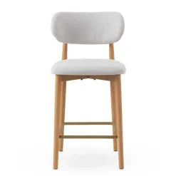 Juego de 2 Taburetes con Respaldo de Madera de Roble Tapizado Blanco GABAR 11681