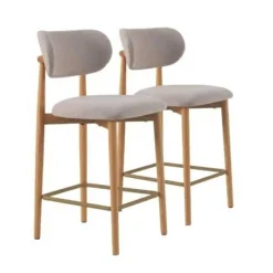 Juego de 2 Taburetes con Respaldo de Madera de Roble Tapizado Beige GABAR 11682