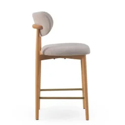 Juego de 2 Taburetes con Respaldo de Madera de Roble Tapizado Beige GABAR 11682