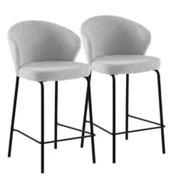 Juego de 2 Taburetes con Respaldo Tapizados en Chenilla con Patas Metal GABAR