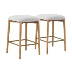 Juego de 2 Taburetes Tapizados Blancos de Madera de Roble Natural GABAR 11683