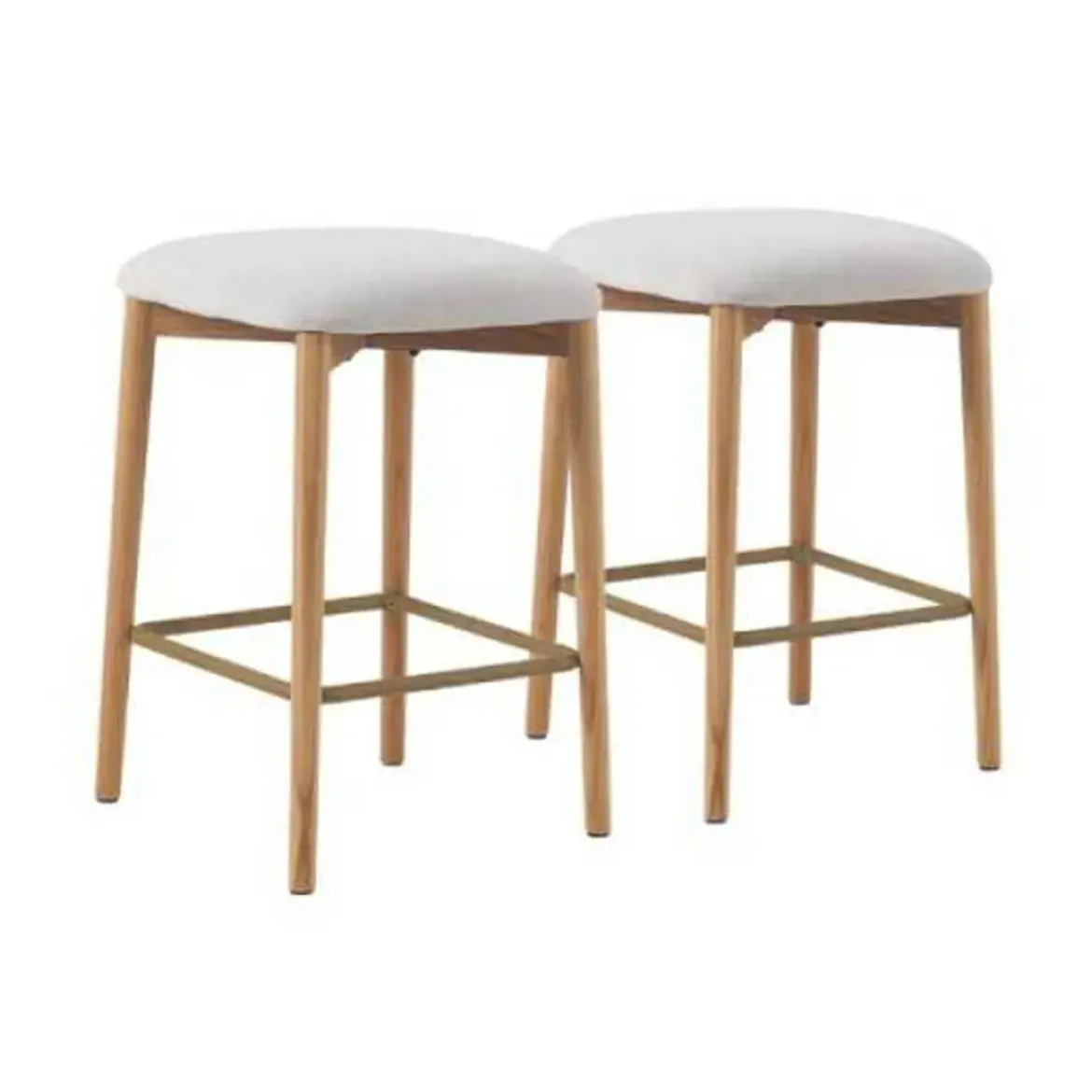 Juego de 2 Taburetes Tapizados Blancos de Madera de Roble Natural GABAR 11683