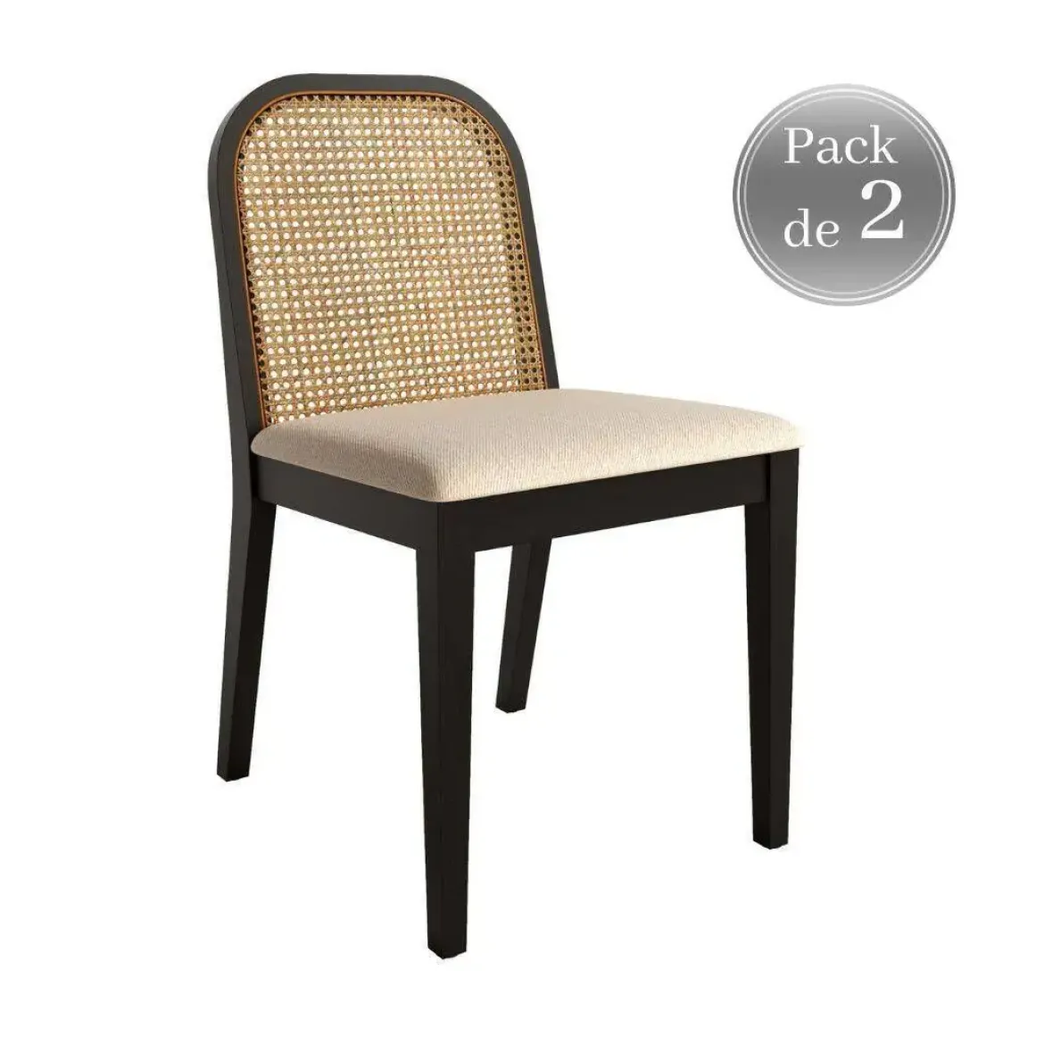 Juego 2 sillas con Asiento Tapizado Nácar y Madera color Negro TILIA CG3014NR