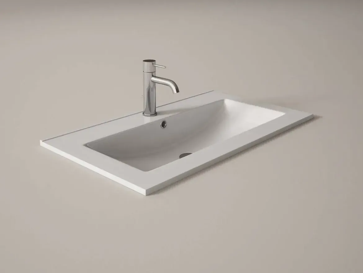 Lavabo de Baño Rectangular en Cerámica Blanco FLAT 80022