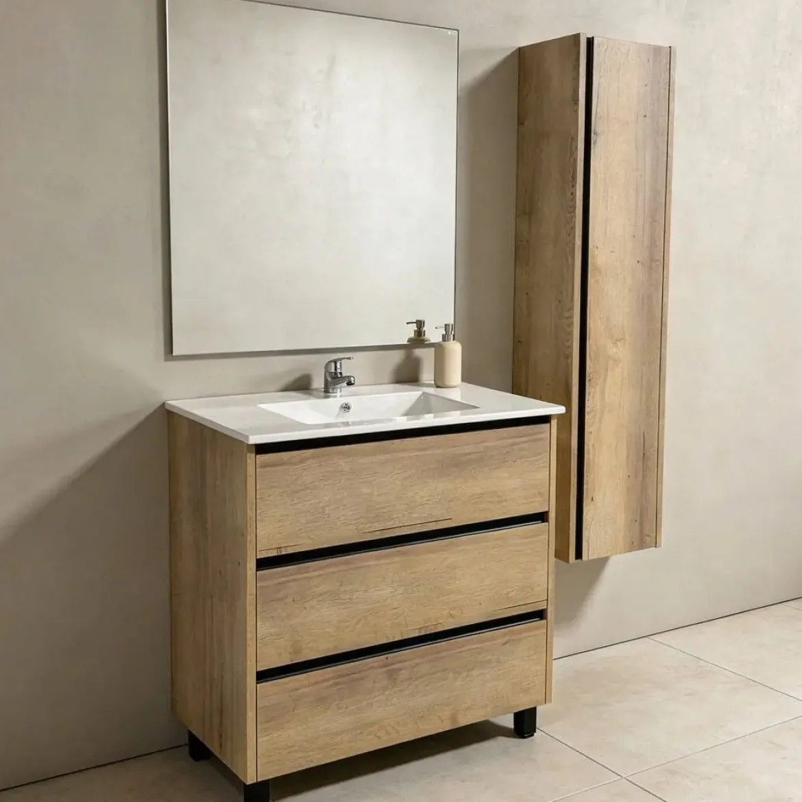 Lavabo de Cerámica de 80 cm Blanco FAMILY TECH