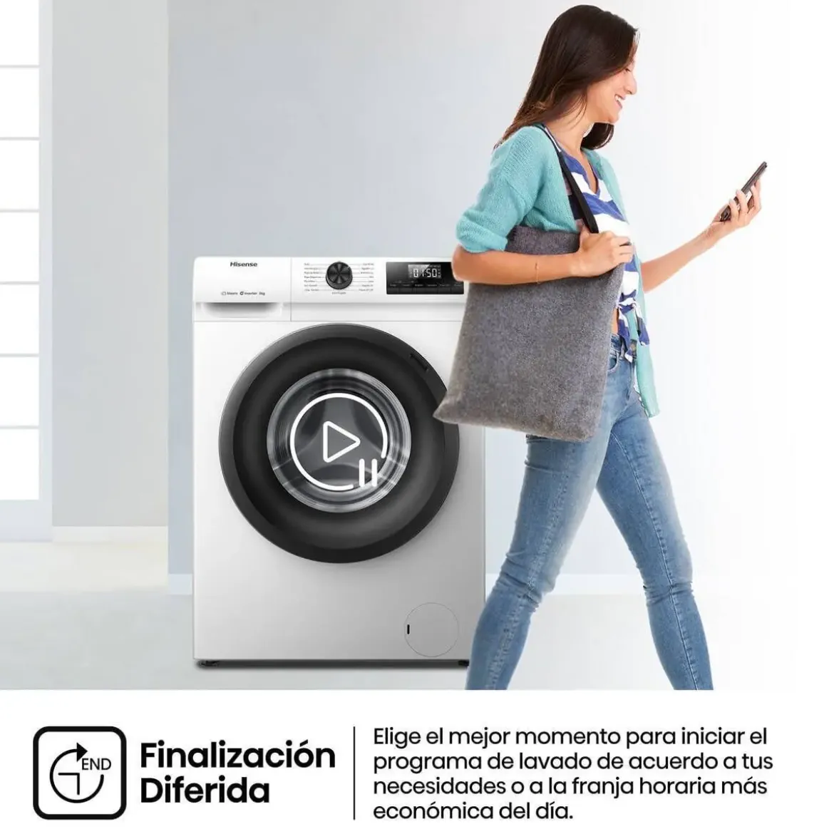 Lavadora Hisense 8kg 1400rpm A+++ Vapor 54cm WF1Q8041BW