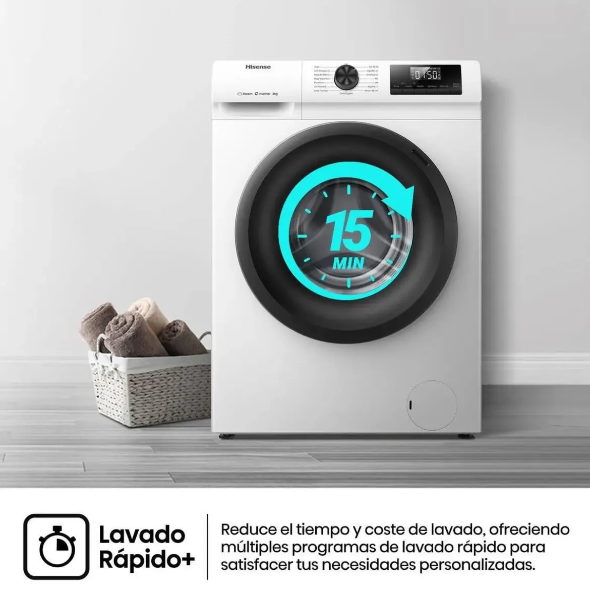 Lavadora Hisense 8kg 1400rpm A+++ Vapor 54cm WF1Q8041BW