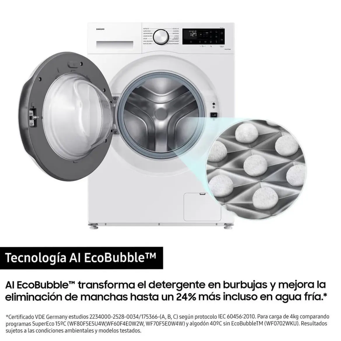 Lavadora Samsung 11 Kg AI Ecobubble 1400 RPM Clase A WW11DG5B25TEEC