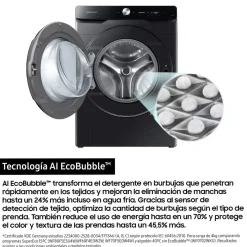 Lavadora SAMSUNG 20kg 1000rpm WiFi AI EcoBubble Clase A WF20DG8650BVU3