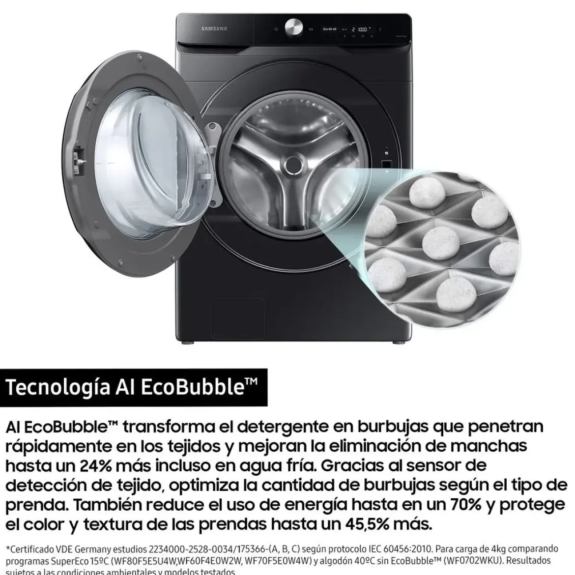 Lavadora SAMSUNG 20kg 1000rpm WiFi AI EcoBubble Clase A WF20DG8650BVU3